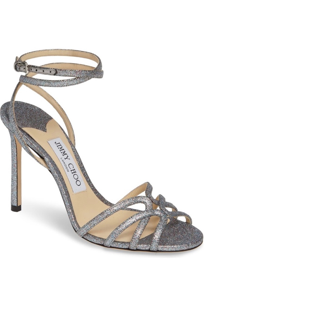 Jimmy Choo Mimi Ankle strap heels- silver multi glitter